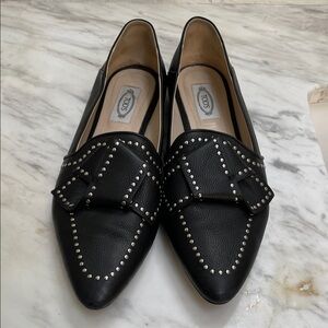Tod's Black Leather Studded Loafers
